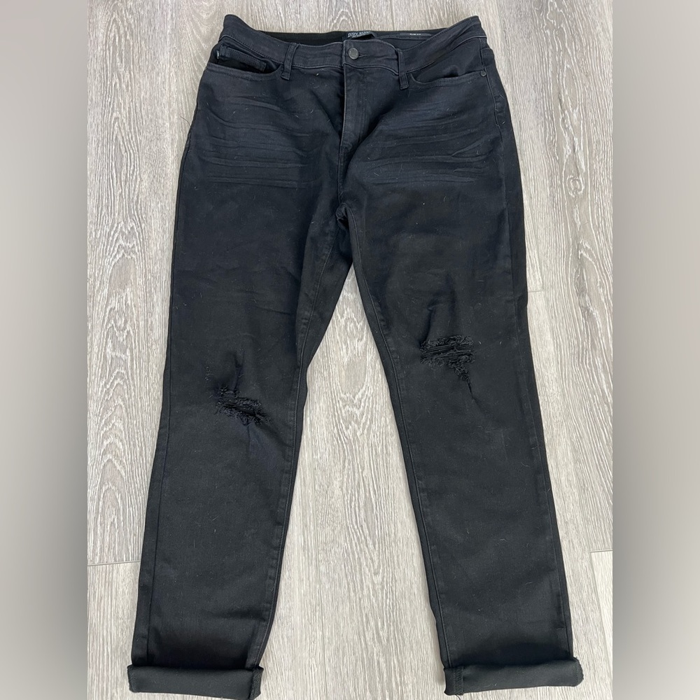Judy Blue Distressed Ripped Slim Fit Jeans Cotton Blend JB88137 Black Women 14W